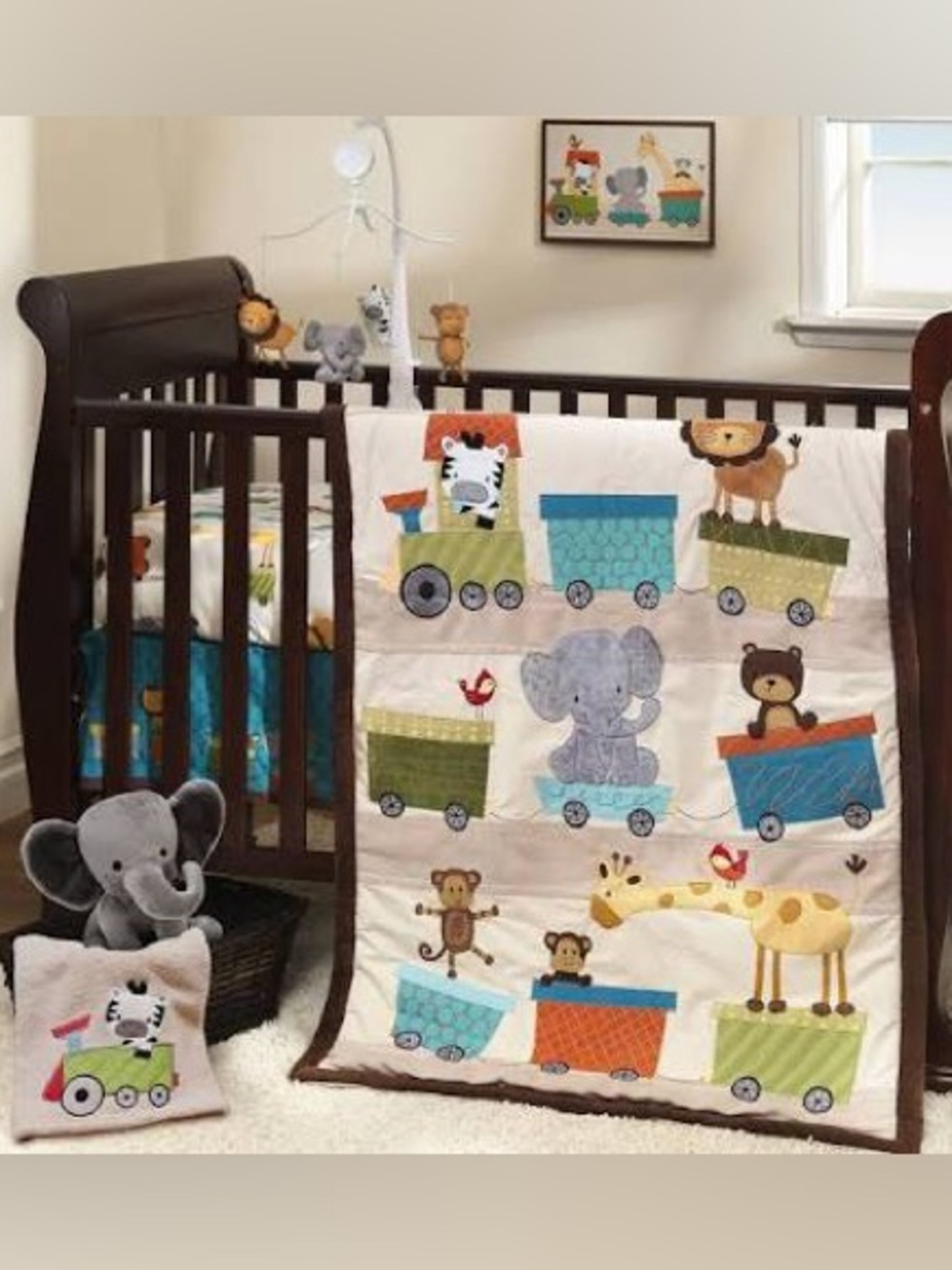 Lambs & Ivy Animal Train 3 Piece Crib Set – Choo Choo Collection Nursery Bedding